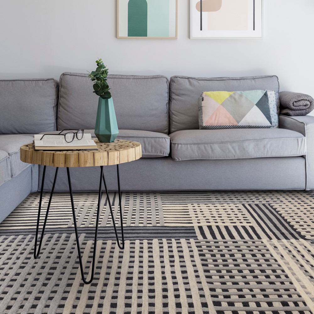 Aspect Modern Geometric Wool Rugs in Grey Multi